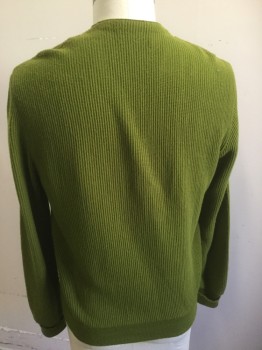 BRENTWOOD SPORTSWEAR, Avocado Green, Chartreuse Green, Orlon Acrylic, Suede, Color Blocking, Button Front, Cardigan, Diagonal Quilted Suede Panels, Rib Knit,