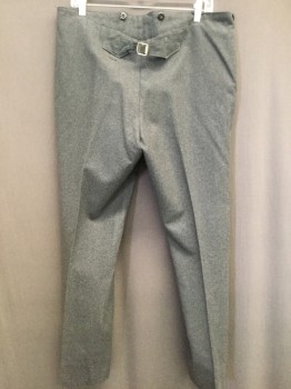 MTO, Heather Gray, Wool, Solid, Flat Front, Slit Pockets, Button Fly, Back Strap, Suspender Buttons