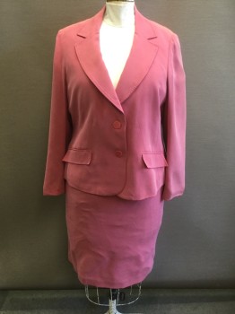 Womens, Suit, Jacket, JONES NEW YORK SUIT, Mauve Pink, Silk, Solid, 20W, Single Breasted, Notched Lapel, 2 Buttons,  2 Flap Pockets, Top Stitched Edges on Lapel and Pockets, 4 Darts at Each Pocket, 1990's/2000's **Has Sun Damage/Fading at Shoulders