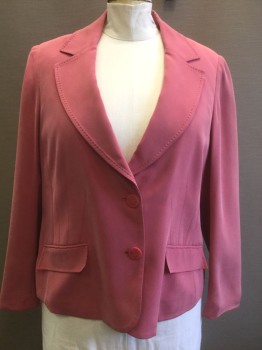 JONES NEW YORK SUIT, Mauve Pink, Silk, Solid, Single Breasted, Notched Lapel, 2 Buttons,  2 Flap Pockets, Top Stitched Edges on Lapel and Pockets, 4 Darts at Each Pocket, 1990's/2000's **Has Sun Damage/Fading at Shoulders