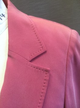 Womens, Suit, Jacket, JONES NEW YORK SUIT, Mauve Pink, Silk, Solid, 20W, Single Breasted, Notched Lapel, 2 Buttons,  2 Flap Pockets, Top Stitched Edges on Lapel and Pockets, 4 Darts at Each Pocket, 1990's/2000's **Has Sun Damage/Fading at Shoulders