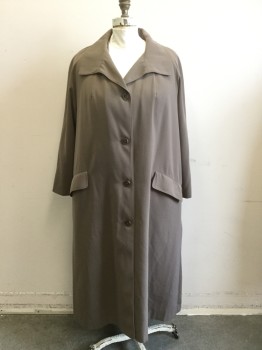 Womens, Coat, Trenchcoat, N/L, Dk Khaki Brn, Polyester, Solid, 16, Button Front, Wide Collar Attached, 2 Flap Pockets, Button Tab Cuffs, Calf Length, Modified Raglan Sleeve