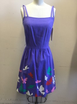 MALIA, Periwinkle Blue, Pink, White, Red, Green, Cotton, Novelty Pattern, Sleeveless with Double Straps, Back Zipper, Sun dress, Butterfly Print