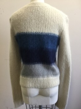 Womens, Pullover, RAG & BONE, Champagne, Slate Blue, Navy Blue, Lt Gray, Acrylic, Mohair, Color Blocking, XS, Crew Neck, Long Sleeves, Cozy and Soft, Knit,