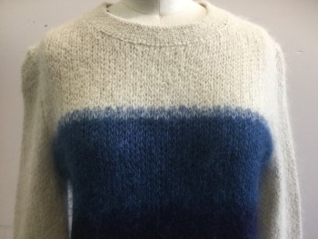 Womens, Pullover, RAG & BONE, Champagne, Slate Blue, Navy Blue, Lt Gray, Acrylic, Mohair, Color Blocking, XS, Crew Neck, Long Sleeves, Cozy and Soft, Knit,