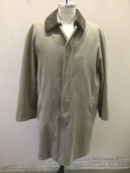 Mens, Coat, Trenchcoat, JOSEPH & FEISS, Beige, Nylon, Acetate, Solid, L, Single Breasted, Collar Attached, Raglan Sleeves, 2 Pockets, **Comes with 1. Detachable Collar with Brown Leather on Opposite Side, 2. Detachable Inner Liner, Both Have Barcode # Written Inside