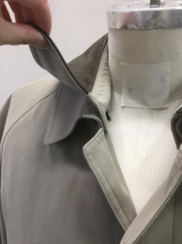 Mens, Coat, Trenchcoat, JOSEPH & FEISS, Beige, Nylon, Acetate, Solid, L, Single Breasted, Collar Attached, Raglan Sleeves, 2 Pockets, **Comes with 1. Detachable Collar with Brown Leather on Opposite Side, 2. Detachable Inner Liner, Both Have Barcode # Written Inside