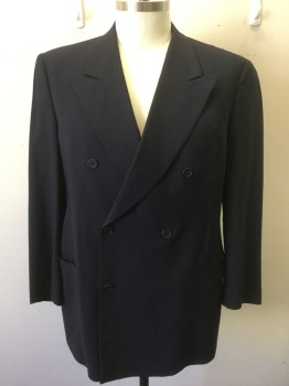 GIORGIO ARMANI, Charcoal Gray, Wool, Polyester, with Light Gray Dotted Diagonal Pinstripes, Double Breasted, Peaked Lapel, 3 Pockets,