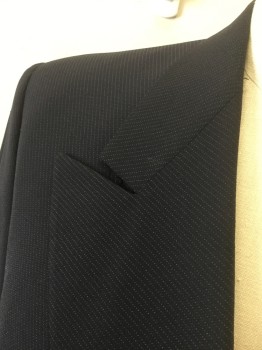 GIORGIO ARMANI, Charcoal Gray, Wool, Polyester, with Light Gray Dotted Diagonal Pinstripes, Double Breasted, Peaked Lapel, 3 Pockets,