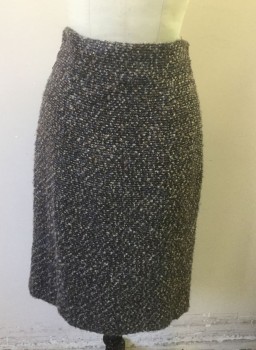 CLASSIQUES ENTIER, Brown, Lt Brown, Cornflower Blue, Beige, Acrylic, Polyester, Speckled, Bumpy Textured Speckled Knit, Pencil Skirt, Hem Just Below Knee, Center Back Invisible Zipper