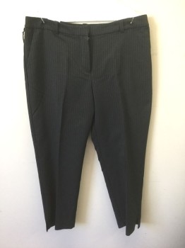 Womens, Slacks, PROLOGUE, Black, White, Cotton, Polyester, Stripes - Pin, 12, Black with White Dotted Pinstripes, Mid Rise, Slim Leg, Cropped Length, Zip Fly, Belt Loops, 3 Pockets
