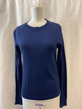 Womens, Top, CLUB MONACO, Navy Blue, Wool, XS, Crew Neck, Pullover, Long Sleeves, White Trim on Cuffs