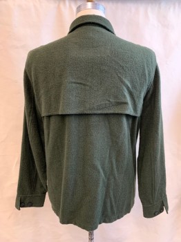 Mens, Casual Jacket, L.L. BEAN, Forest Green, Wool, Nylon, Solid, L, Zip Front, Collar Attached, 4 Pockets, Storm Flaps Front and Back, Long Sleeves, Button Cuff
