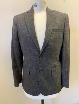 Mens, Sportcoat/Blazer, JOHN VARVATOS, Espresso Brown, White, Wool, Silk, Heathered, 38S, Single Breasted, Notched Lapel, 2 Buttons, 3 Pockets, Solid Dark Brown Lining