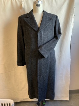 Mens, Coat, MTO, Black, Charcoal Gray, Wool, Herringbone, C 46, Single Breasted, Notched Lapel, Hidden Button Placket, 2 Pockets, 1/2 Cuffs with Button Detail, Back Slit, Multiple