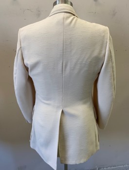 LESLIE'S, Cream, Polyester, Solid, Slub Textured, Single Breasted, Wide Notched Lapel, Brown Top Stitching, 2 Cream and Gold Buttons, 3 Pockets Including 2 Large Patch Pockets at Hips,