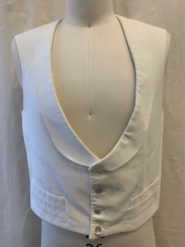 NO LABEL, Off White, Cotton, Wool, Pique Self Pattern, Shawl Lapel, Single Breasted, Button Front, 4 Plastic Buttons, 2 Pockets, Belted Back