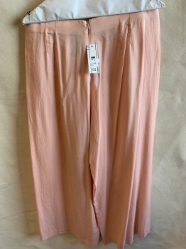 Womens, Pants, ROYCE, Blush Pink, Tencel, Solid, W:32, No Waistband, Flat Front, Zip Back, Wide Legs, Ankle Length with 10.5" Split Hem
