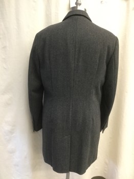 Mens, Coat, Overcoat, BANANA REPUBLIC, Black, Gray, Wool, Polyester, Herringbone, L, Single Breasted, Collar Attached, Notched Lapel, 3 Pockets, Long Sleeves