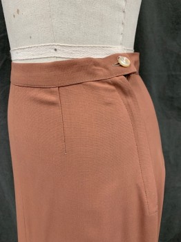 Womens, 1950s Vintage, Suit, Skirt, BRANT LEIGH, Terracotta Brown, Rayon, Solid, W 25, 1" Waistband, Side  Zip, Center Front Seam, Back Pleated Vent,