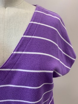 BLOOMINGDALE'S, Purple, White, Cotton, Stripes - Horizontal , V-N, S/S,