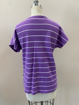 BLOOMINGDALE'S, Purple, White, Cotton, Stripes - Horizontal , V-N, S/S,