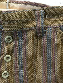 LEVI'S STA-PREST , Brown, Tan Brown, Lavender Purple, Lt Blue, Cotton, Stripes - Vertical , Bootcut, Exposed Button Fly, 3 Pockets, Belt Loops,