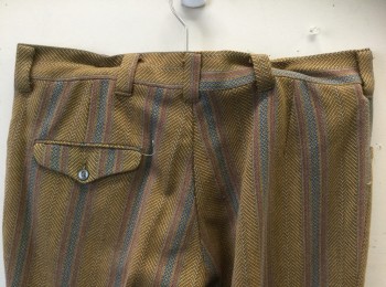 LEVI'S STA-PREST , Brown, Tan Brown, Lavender Purple, Lt Blue, Cotton, Stripes - Vertical , Bootcut, Exposed Button Fly, 3 Pockets, Belt Loops,