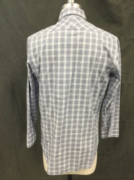 BILLY REID, Gray, White, Blue, Black, Cotton, Plaid, Button Front,  Spread Collar Attached, Long Sleeves, Button Cuff, 1 Pocket