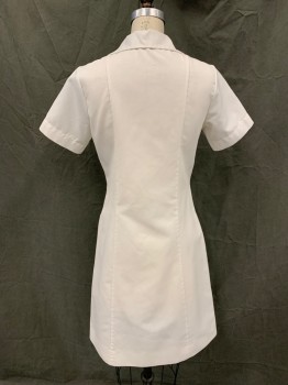 N/L, White, Poly/Cotton, Solid, Ribbed Weave, 1/2 Zip Front, 2 Hip Pockets, Collar Attached, Short Sleeves, Multiple