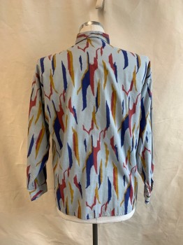 SUNSET BLUES, Blue-Gray, Navy Blue, Mustard Yellow, Faded Red, Poly/Cotton, Abstract , C.A., B.F.t, L/S