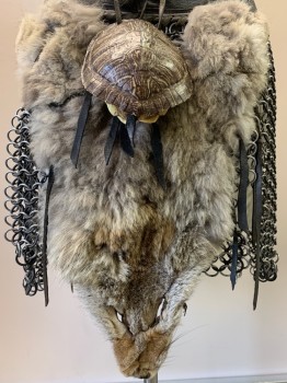 Unisex, Sci-Fi/Fantasy Skirt, NO LABEL, Dk Brown, Silver, Brown, Leather, Metallic/Metal, Open Armour Skirt, Buckle Front, Link Chain, Stitched On Real Animal Skinned Fur And Turtle Shell, Made To Order,