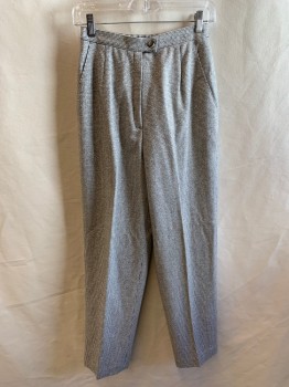 Womens, Slacks, KORET, Off White, Charcoal Gray, Slate Blue, Wool, Polyester, Houndstooth, 26, Zip Front, Button Closure, 2 Slant Pockets, Pleated,