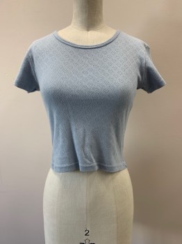 Womens, Top, BRANDY MELVILLE, Baby Blue, Cotton, Solid, Hearts, S, CN, S/S, Small Holes Shaped Into Hearts
