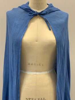 NO LABEL, Lt Blue, Linen, Solid, Cape With Hood, Neck Tie, Made To Order