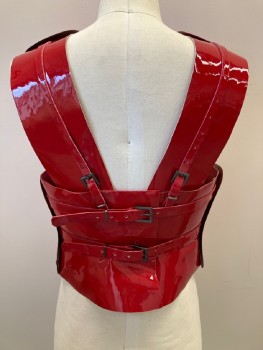 Mens, Breastplate, MTO, Red, Plastic, Solid, OS, Hard Shell Embossed Front, Should And Back Straps With Buckles, Glossy,