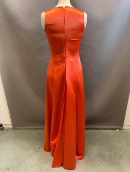 Womens, Evening Gown, KAY UNGER, Orange, Silk, Solid, Sleeveless, V-neck, Zip Back, Pleated Skirt, Long