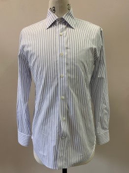 Mens, Casual Shirt, BANANA REPUBLIC, Blue, White, Cotton, Stripes - Vertical , S, L/S, Button Front, Collar Attached,