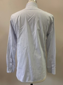 Mens, Casual Shirt, BANANA REPUBLIC, Blue, White, Cotton, Stripes - Vertical , S, L/S, Button Front, Collar Attached,
