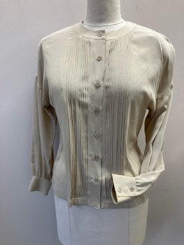 ESCADA, Beige, Silk, Solid, Round Neck,  B.F., Pleated Bib, Dropped Shoulder with Shoulder Pads &  Inset  L/S with  Btn Cuffs,