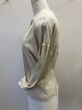 ESCADA, Beige, Silk, Solid, Round Neck,  B.F., Pleated Bib, Dropped Shoulder with Shoulder Pads &  Inset  L/S with  Btn Cuffs,