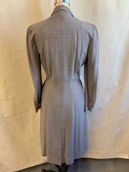 Womens, Dress, MANFORD, Lt Gray, Gray, Red, Wool, Check , Squares, W26, B36, H34, Light Gray and Gray Check Plaid with Red Large Dotted Squares, Collar Attached, Long Sleeves, 3 Metal Buttons Down Front, 2 Buttons on Hips, 1 Button on Cuff, 7 Buttons Down Skirt, 1 Snap at Waist, 2 Metal Buttons on Back Hem