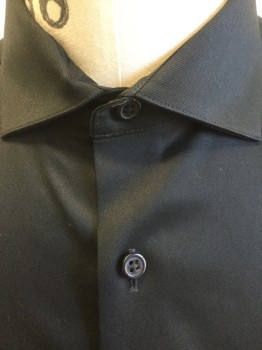MICHAEL KORS, Black, Cotton, Solid, Long Sleeves, Collar Attached, Button Front