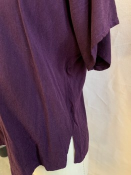 PASTORALE, Aubergine Purple, Cotton, Elastane, Solid, Round Neck, Dolman Short Sleeve, Full Body, Slit & Button Closure In Back, Side Slits