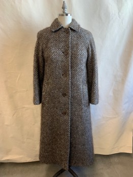 Womens, Coat, AQUASCUTUM, Brown, Multi-color, Wool, Viscose, 2 Color Weave, B36, C.A., Button Front, 5 Brown Buttons, 2 Pockets, French Blue and Light Gray Weaving
