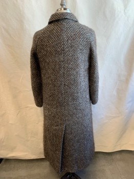 AQUASCUTUM, Brown, Multi-color, Wool, Viscose, 2 Color Weave, C.A., Button Front, 5 Brown Buttons, 2 Pockets, French Blue and Light Gray Weaving