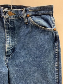 Mens, Jeans, WRANGLER, Denim Blue, Cotton, Solid, 33/32, 5 Pockets, Zip Fly, Belt Loops,