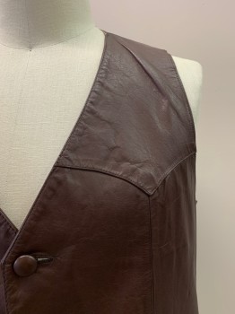Mens, Vest, CONTINENTAL LEATHER, Brown, Leather, Solid, 50, V-N, Button Front, 2 Pockets, Western