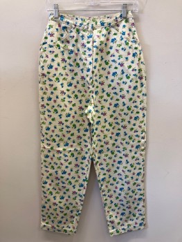 Womens, Jeans, FRUIT OF THE LOOM, Cream, Blue, Lime Green, Moss Green, Pink, Cotton, Floral, W: 23, F.F, Zip Front, Slant Pockets,