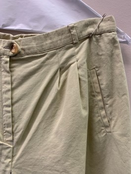 N/L, Lt Olive Grn, Cotton, Solid, CULOTTES, Pleated Front, 2 Welt Pockets,